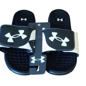 New Under Armour Men's UA Ignite Adjustable Slides size 17 Black & White Casual
